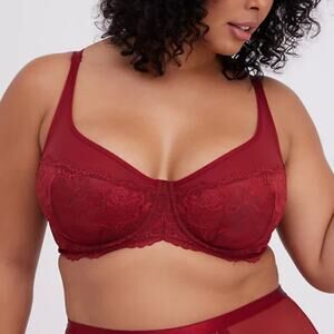 Torrid NWT Unlined Balconette Bra - Lace and Mesh Red Size 38D Retro Underwire